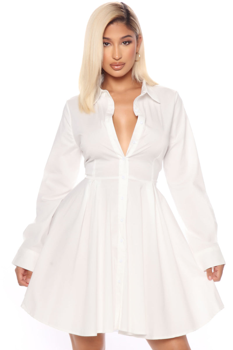 Stop And Flare Shirt Dress - White