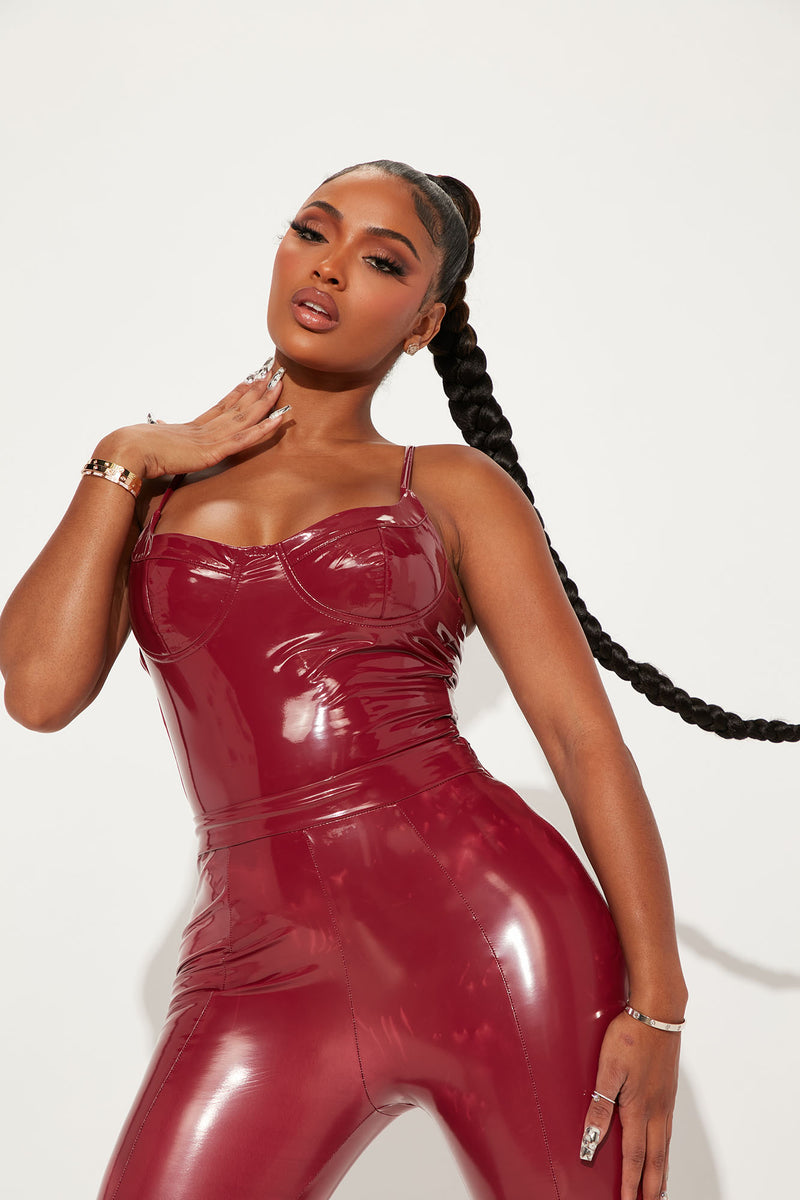 Red latex top pants fashion nova
