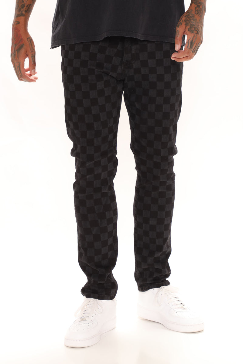 Checkered Slim Jeans Black