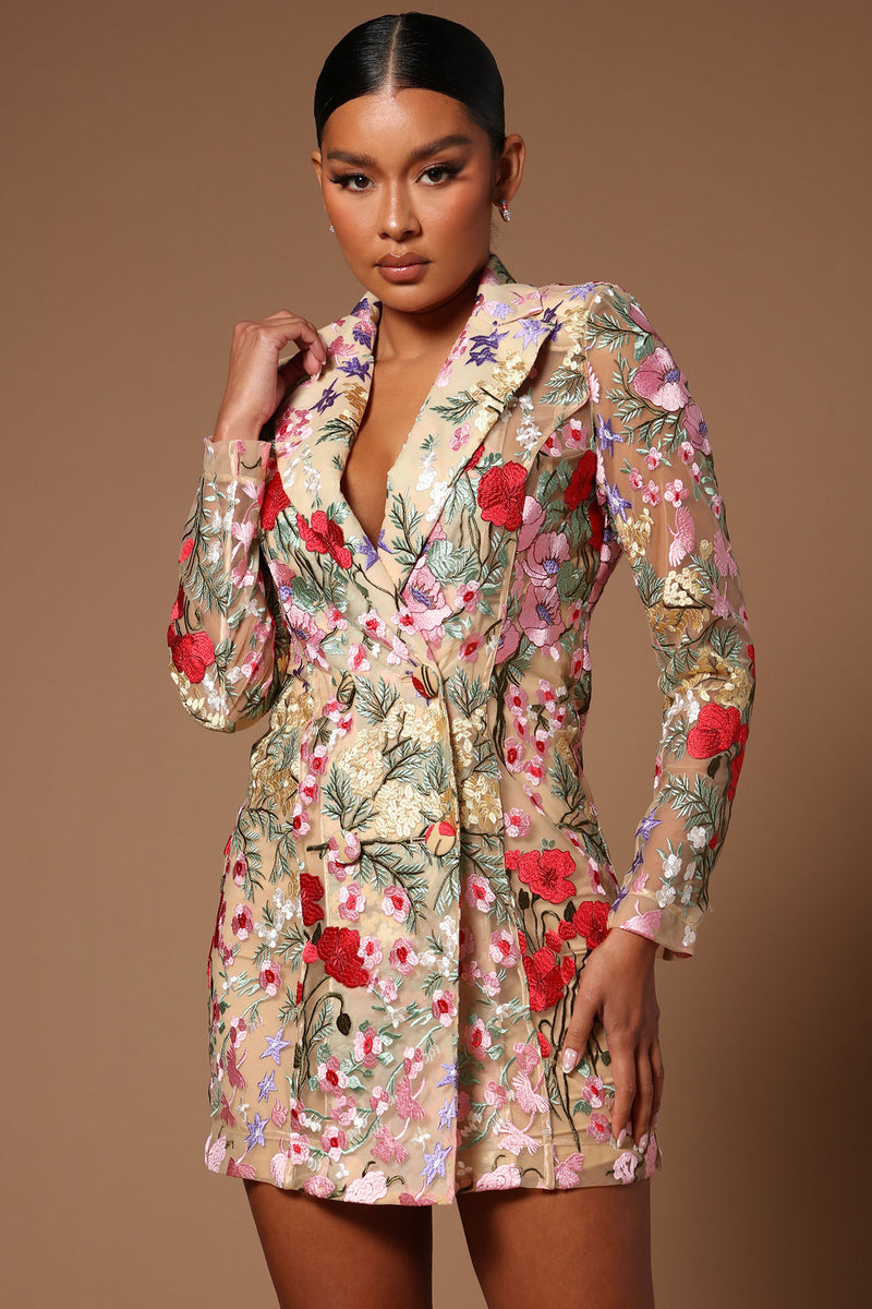 Erin Embroidered Blazer Dress Nude combo
