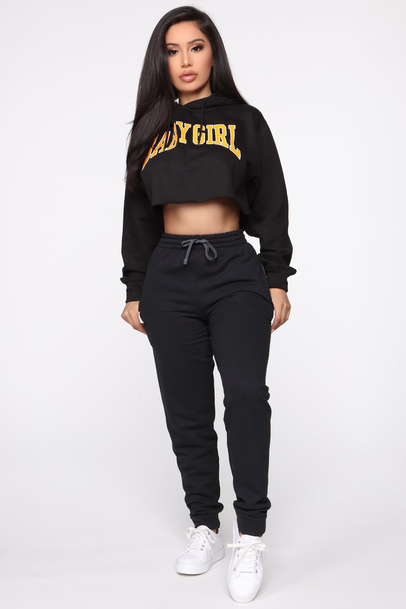 Baby Girl Cropped Hoodie - Black