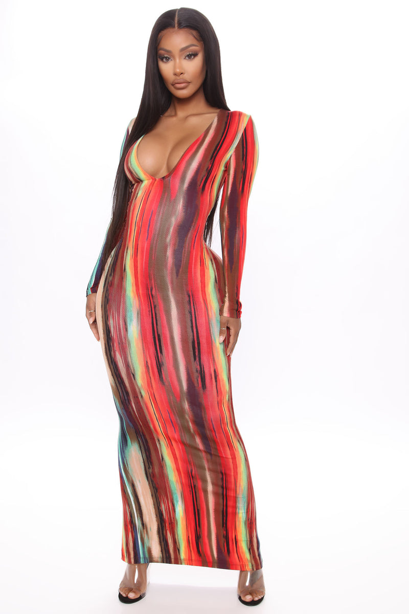 Work Of Art Long Sleeve Maxi Dress - Multi Color, Fashion Nova, Dresses