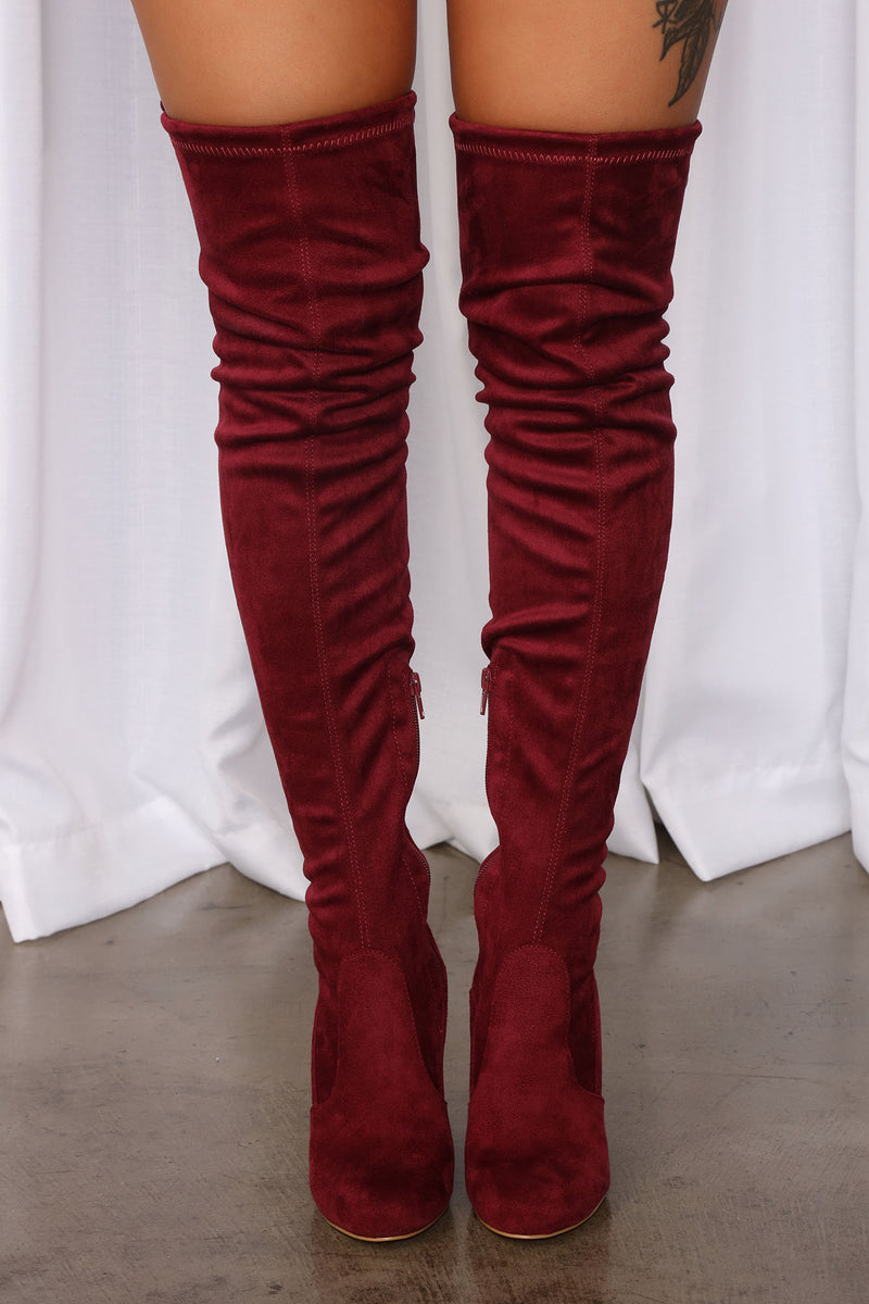 Burgundy thigh high boots sales