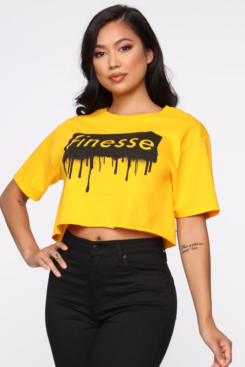 Finesse Short Sleeve Crop Top Yellow Fashion Nova Screens