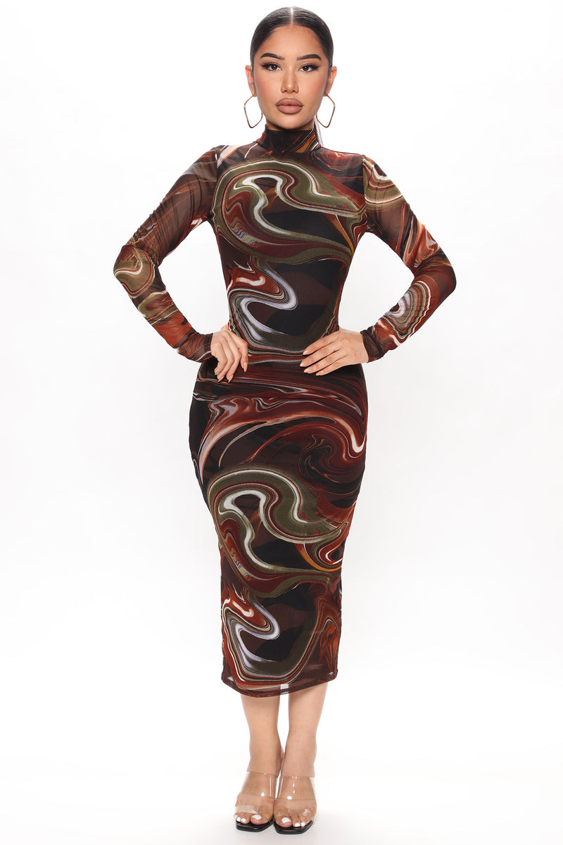 In A Swirl Mesh Midi Dress