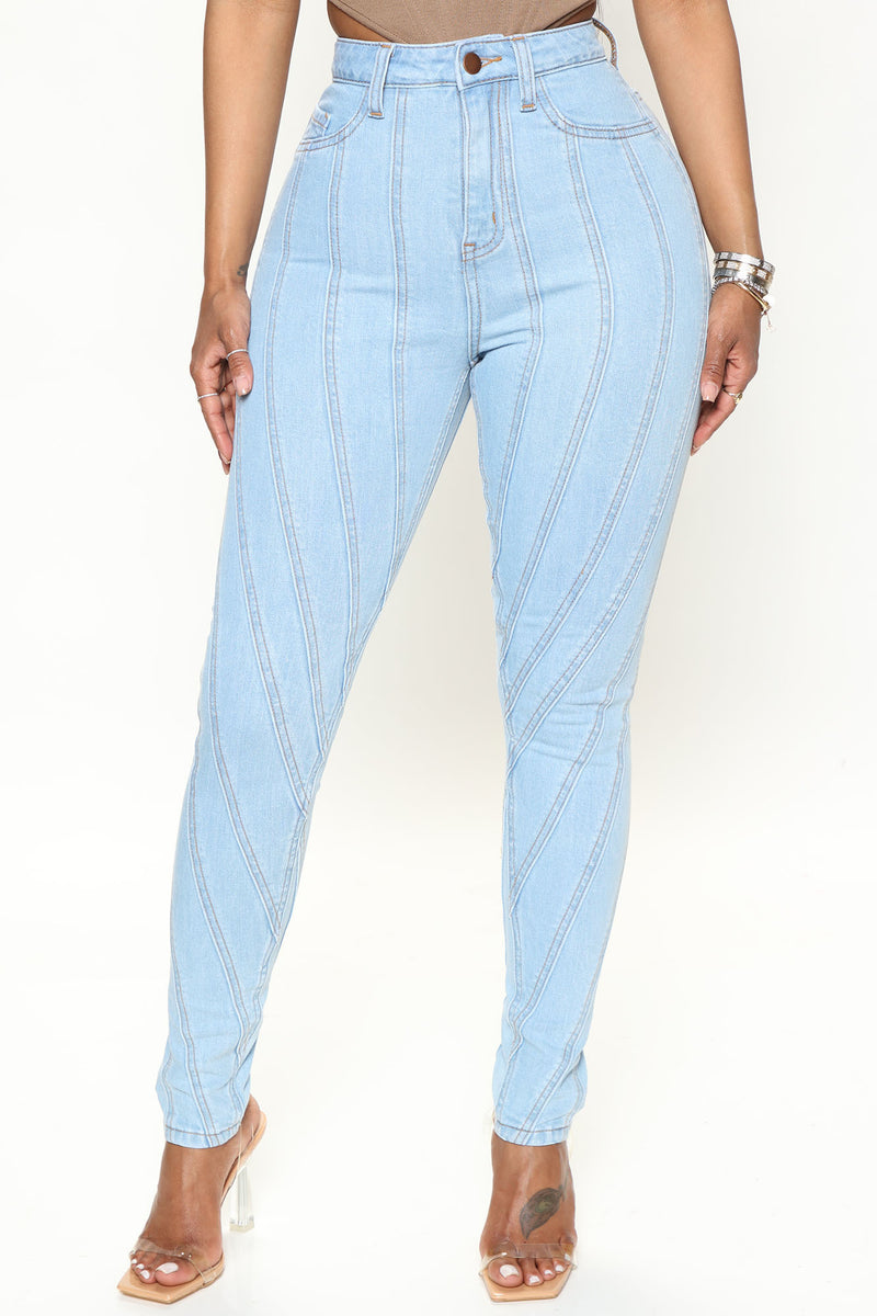 Stripe Tease Skinny Jeans Light Blue Wash