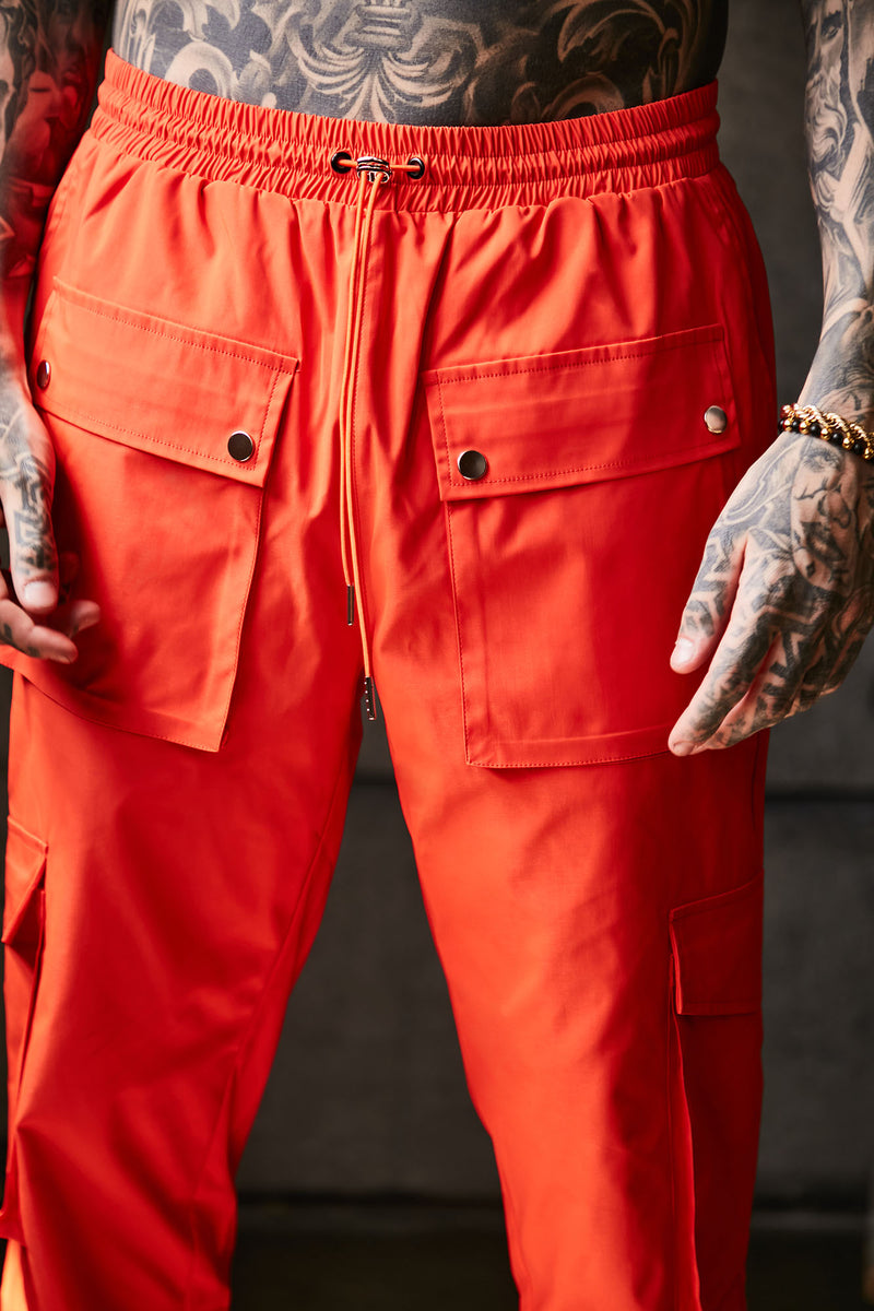 From The Bottom Side Snap Nylon Cargo Pants Orange