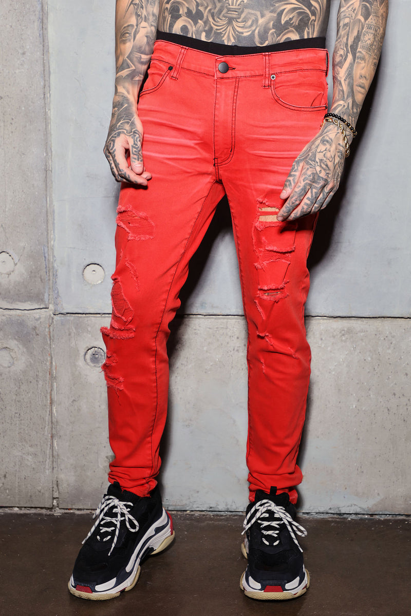 Red skinny discount jeans for men