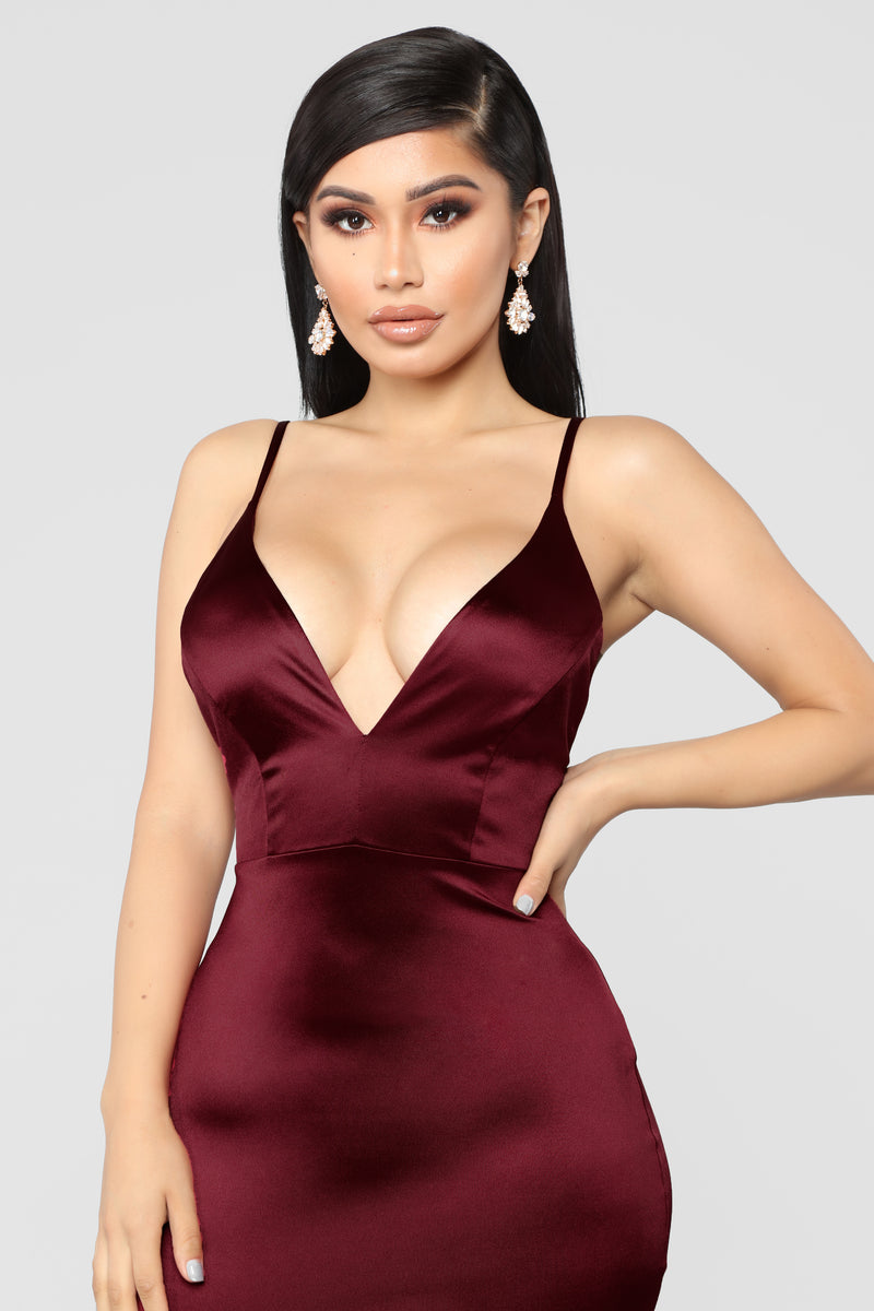 Temporary Love Satin Mermaid Dress Wine