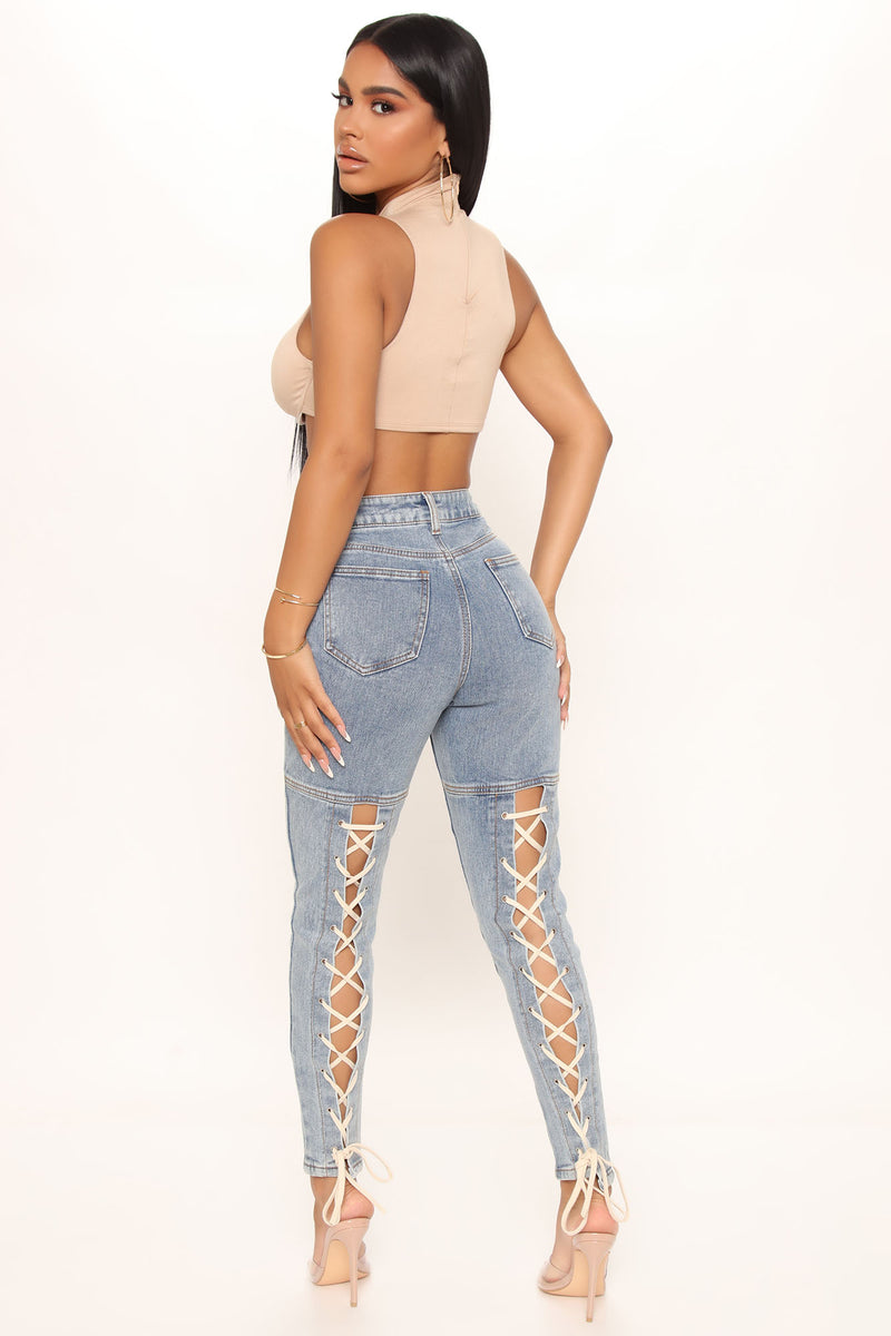Fashion nova lace up jeans 2025