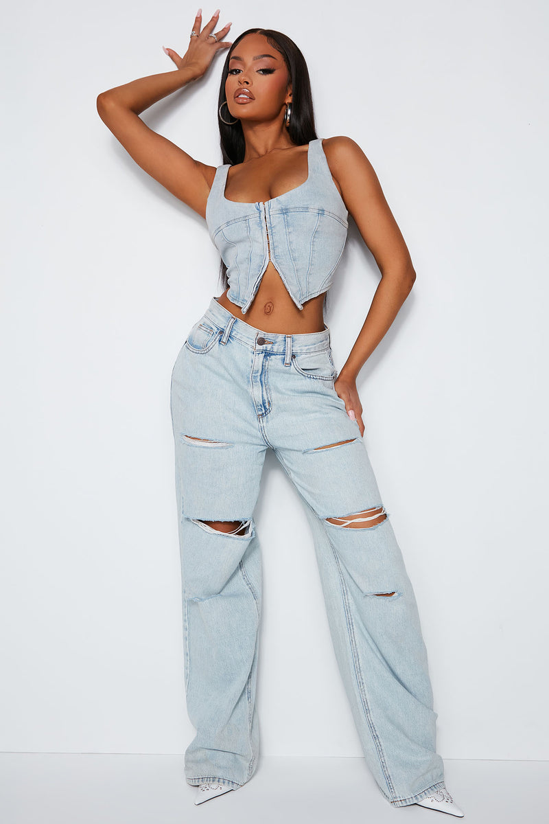 See Ya Later High Rise Wide Leg Jeans - Light Blue Wash