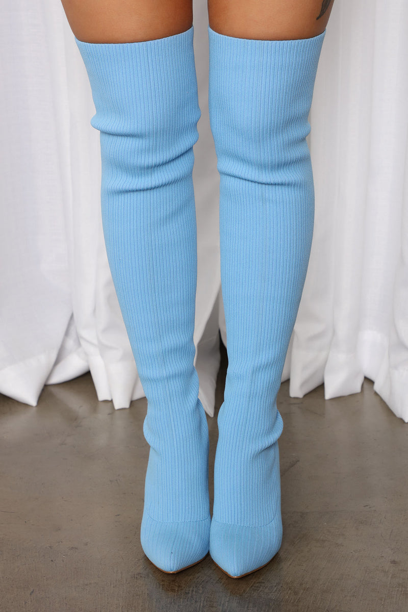 Baby blue thigh high boots hotsell
