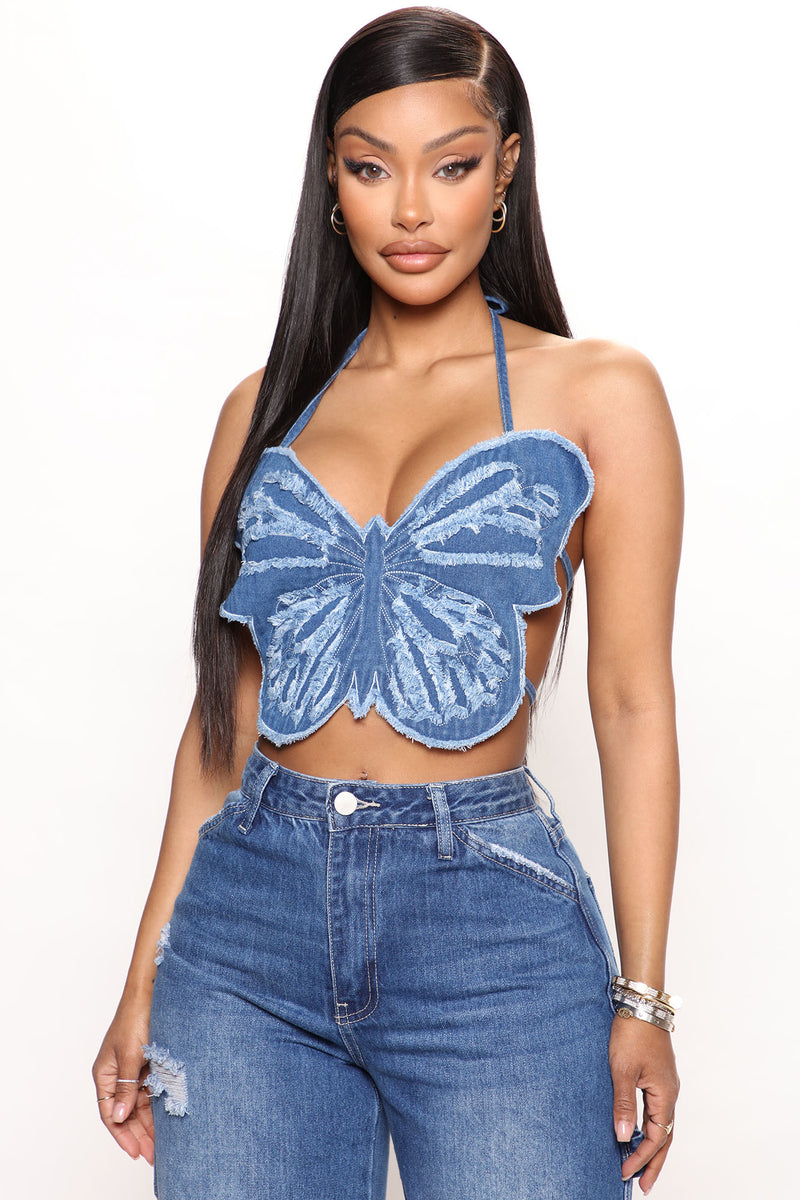 Butterfly tops for jeans cheap