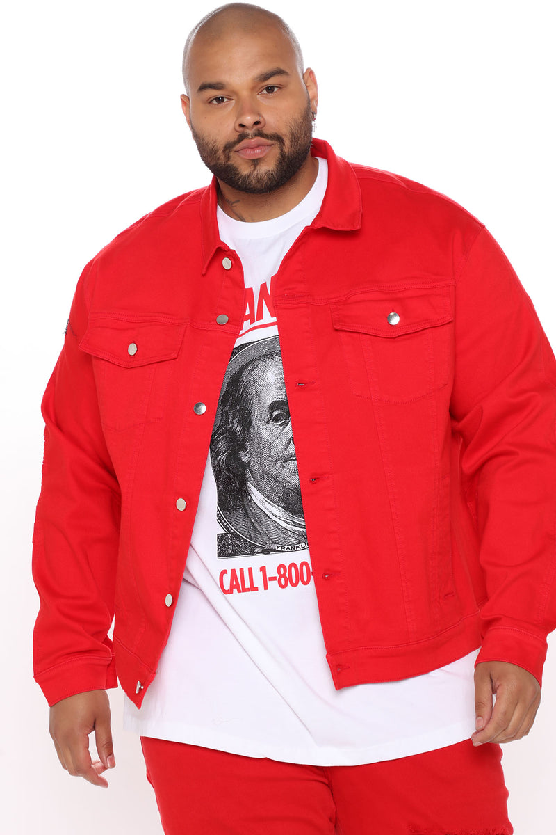 Vito Denim Jacket - Red, Fashion Nova, Mens Jackets