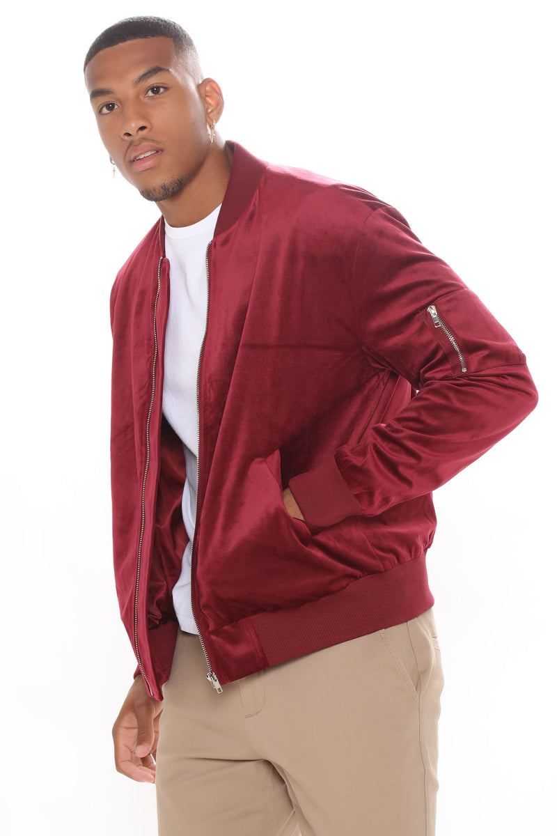Mason Velour Bomber Jacket Burgundy