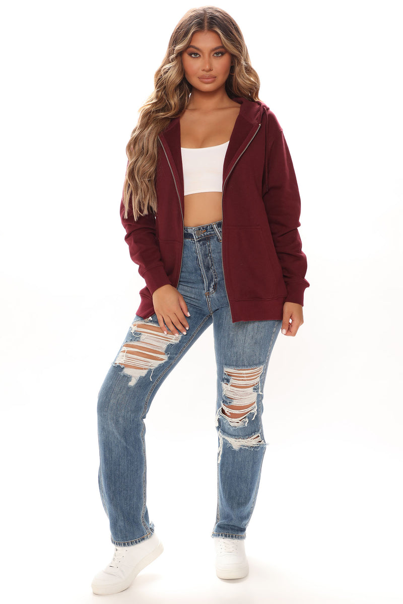 Burgundy zip hot sale up hoodie
