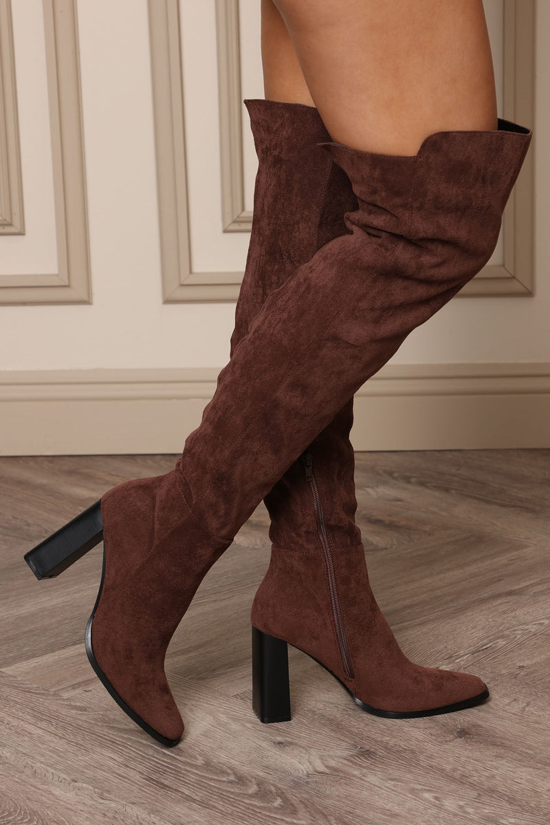 Dark brown suede deals over the knee boots