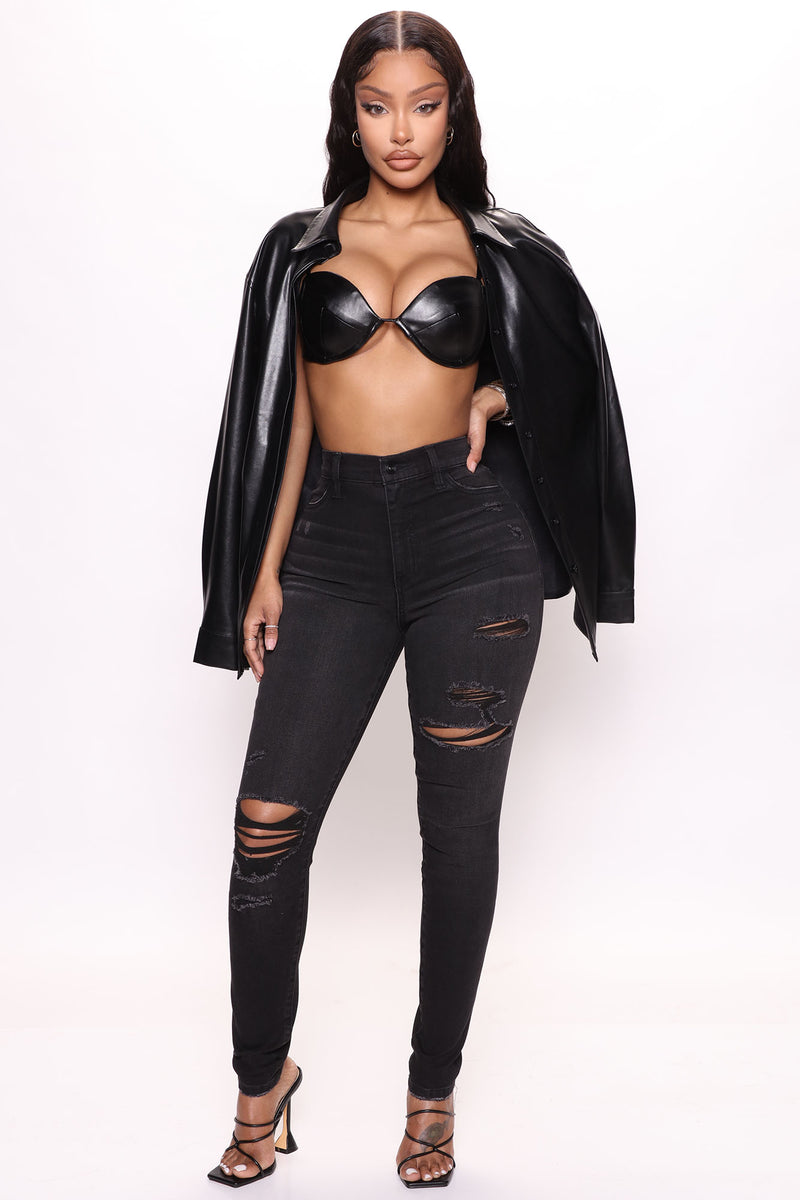 Classic Curvy Ripped Skinny Jeans Black Wash