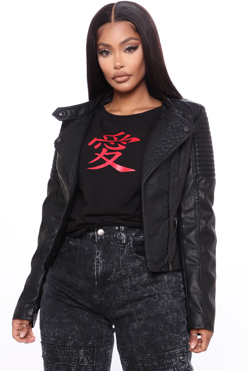 Black leather new arrivals jacket fashion nova