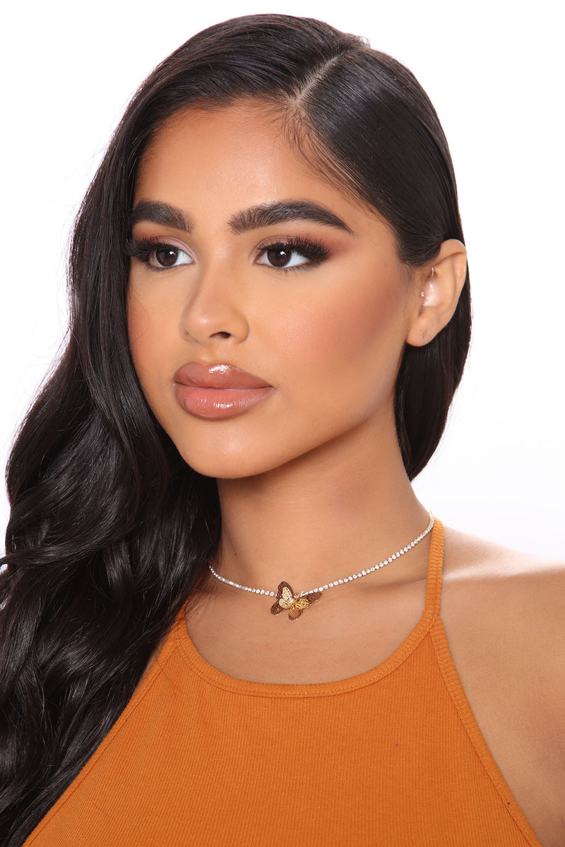 Social Butterfly Choker Necklace Gold Fashion Nova, Jewelry