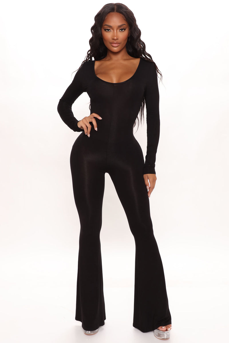 Nova Season Long Sleeve Flare Jumpsuit - Black