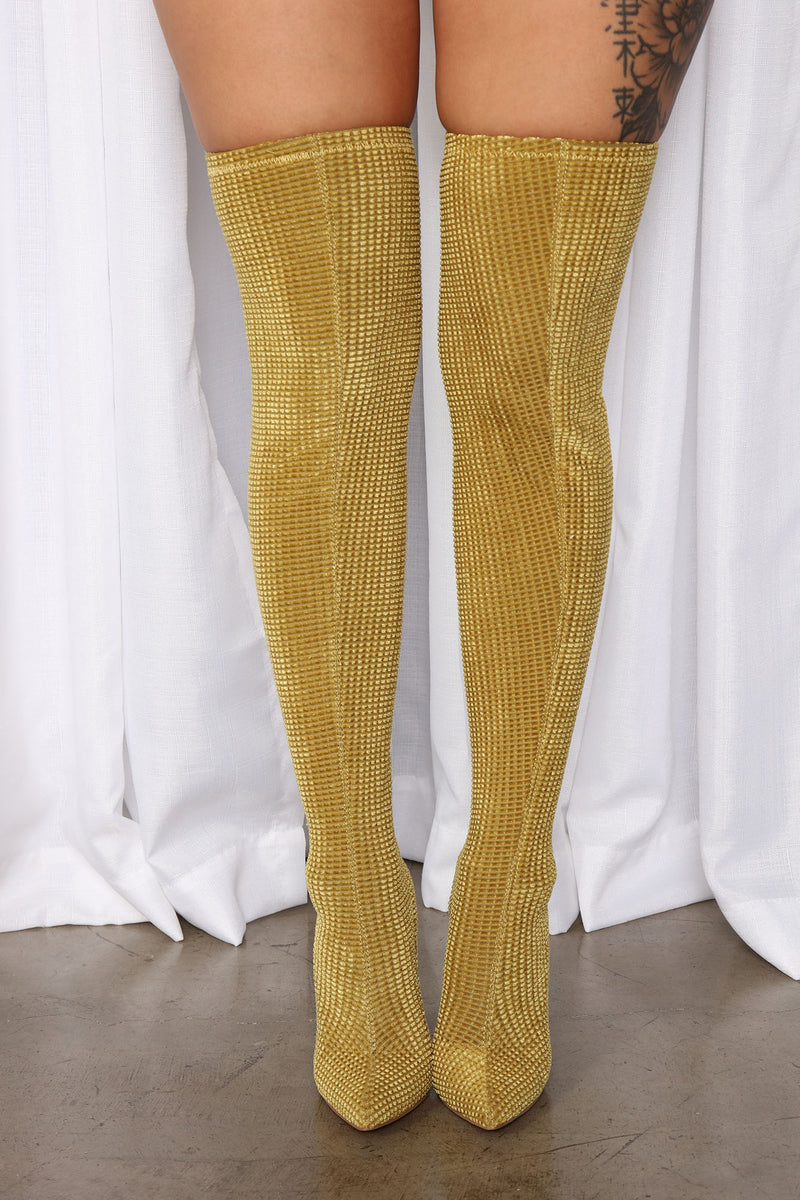 Mustard color deals thigh high boots