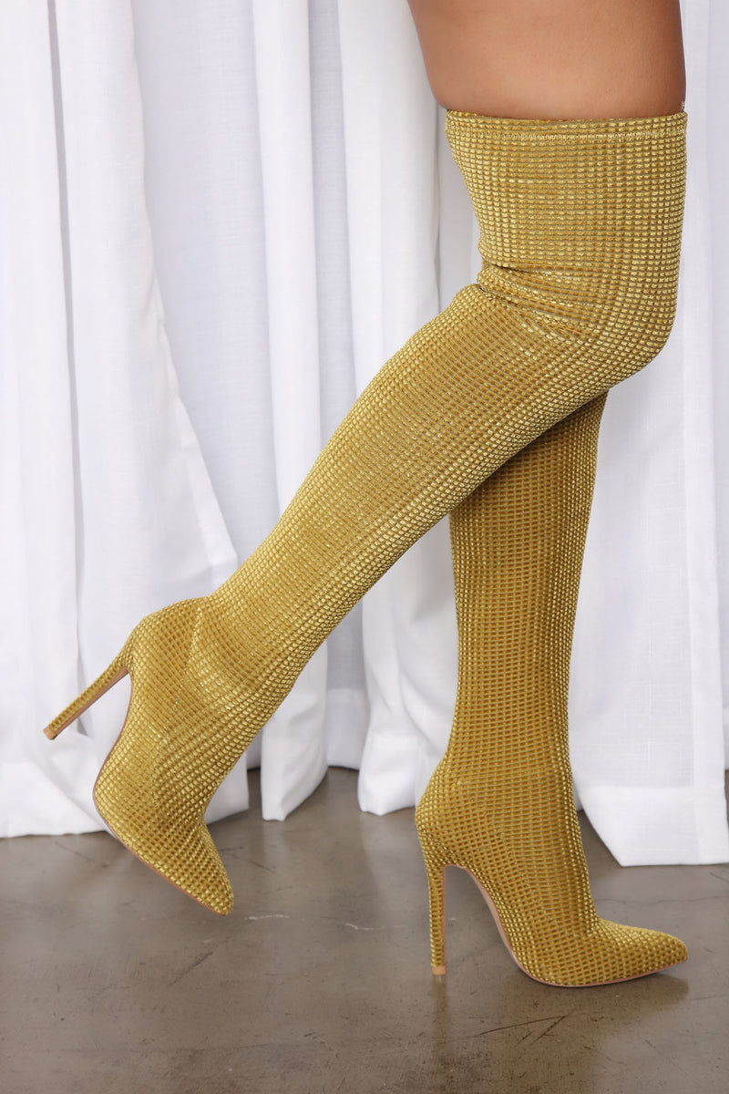 Mustard yellow thigh high boots on sale