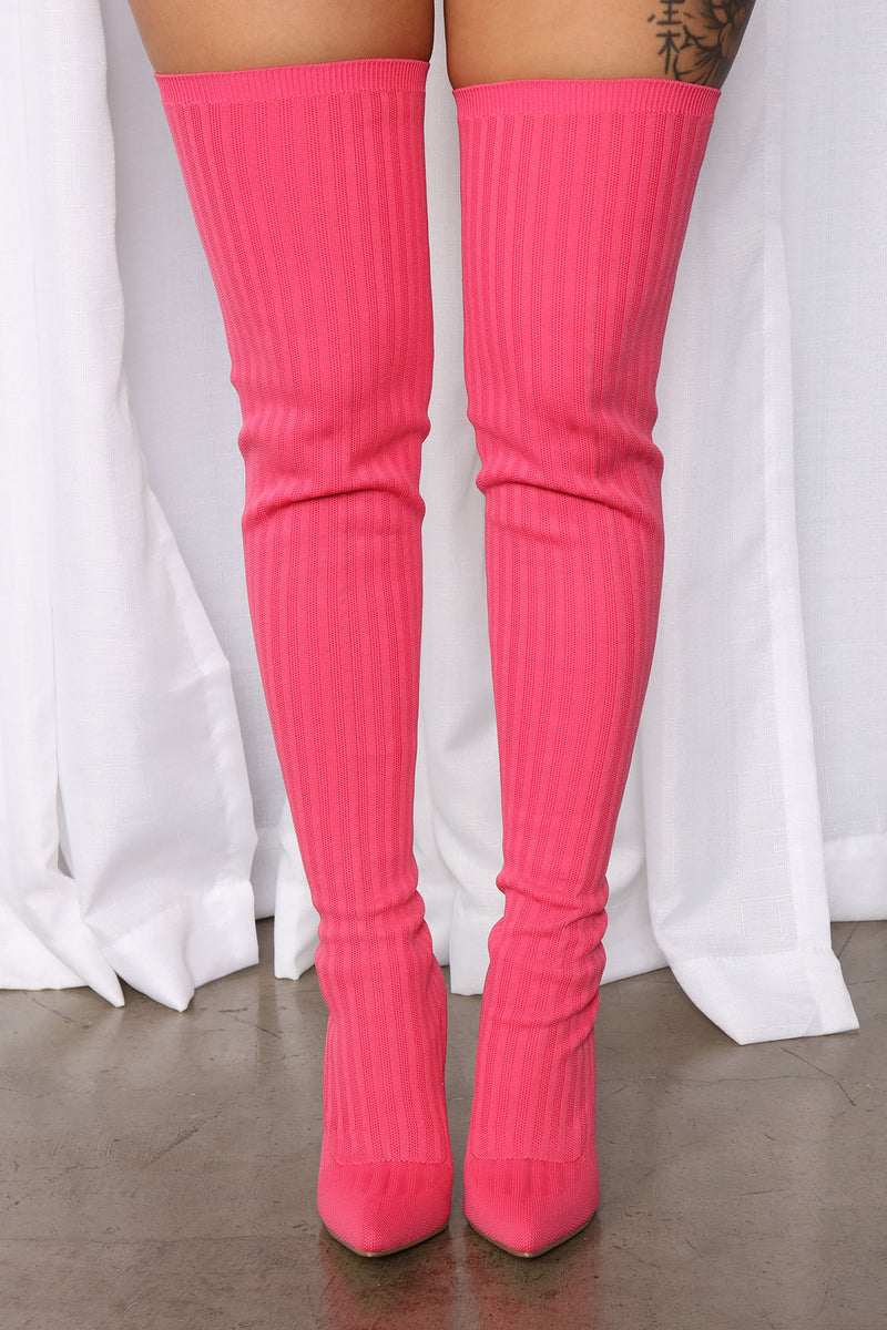 Need More Attention Over The Knee Knit Boots Pink