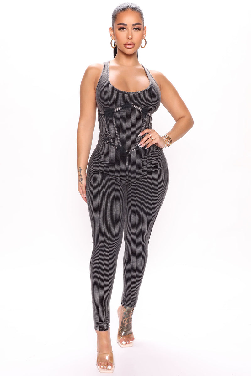 Forever Thriving Ribbed Jumpsuit Black
