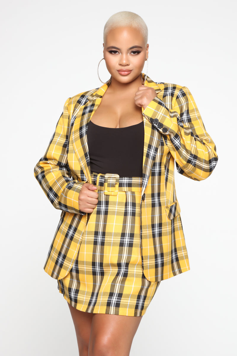 Plaid yellow shop skirt set