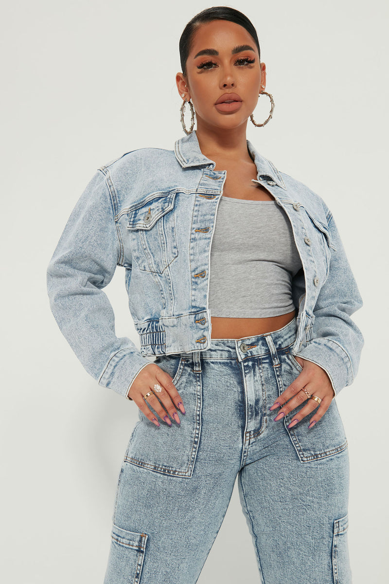Acid wash cropped denim jacket cheap