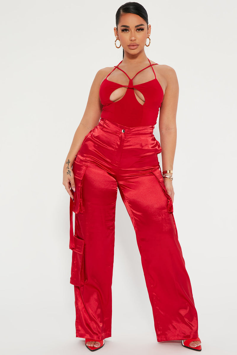 Red cargo top pants fashion nova