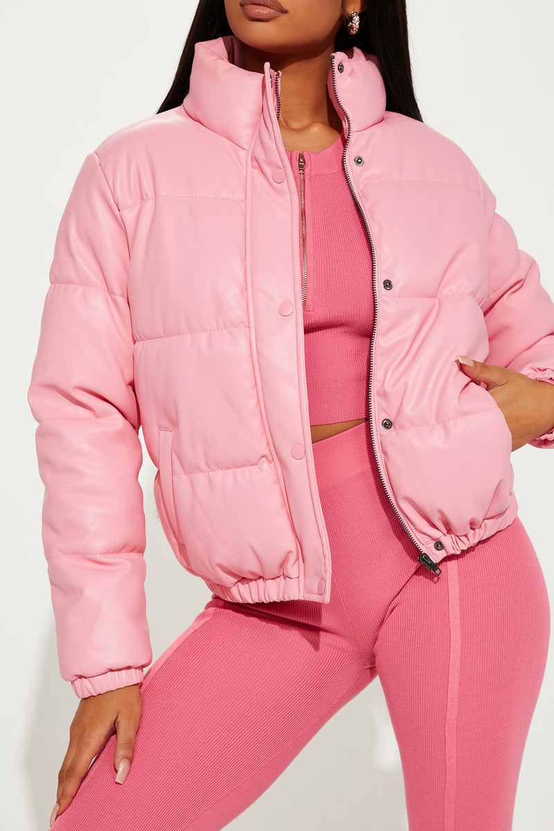 Pink suede puffer jacket sales