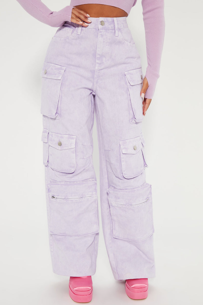 Lily High Rise Cargo Jeans Lavender
