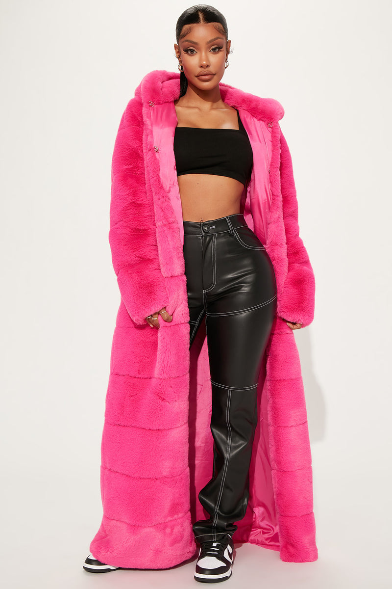 Luxe Life Faux Fur Coat Hot Pink