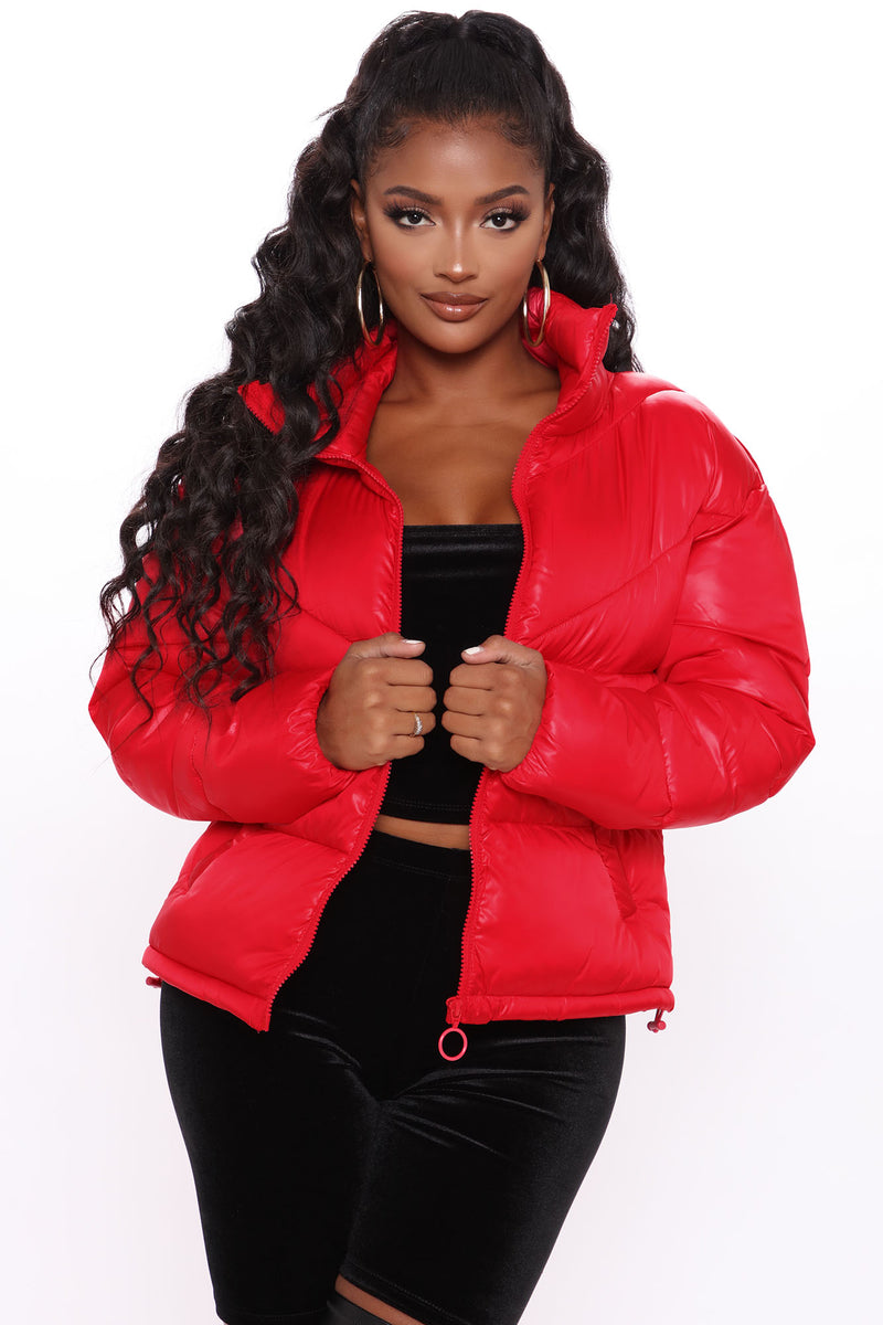 Plus size red 2025 puffer coat
