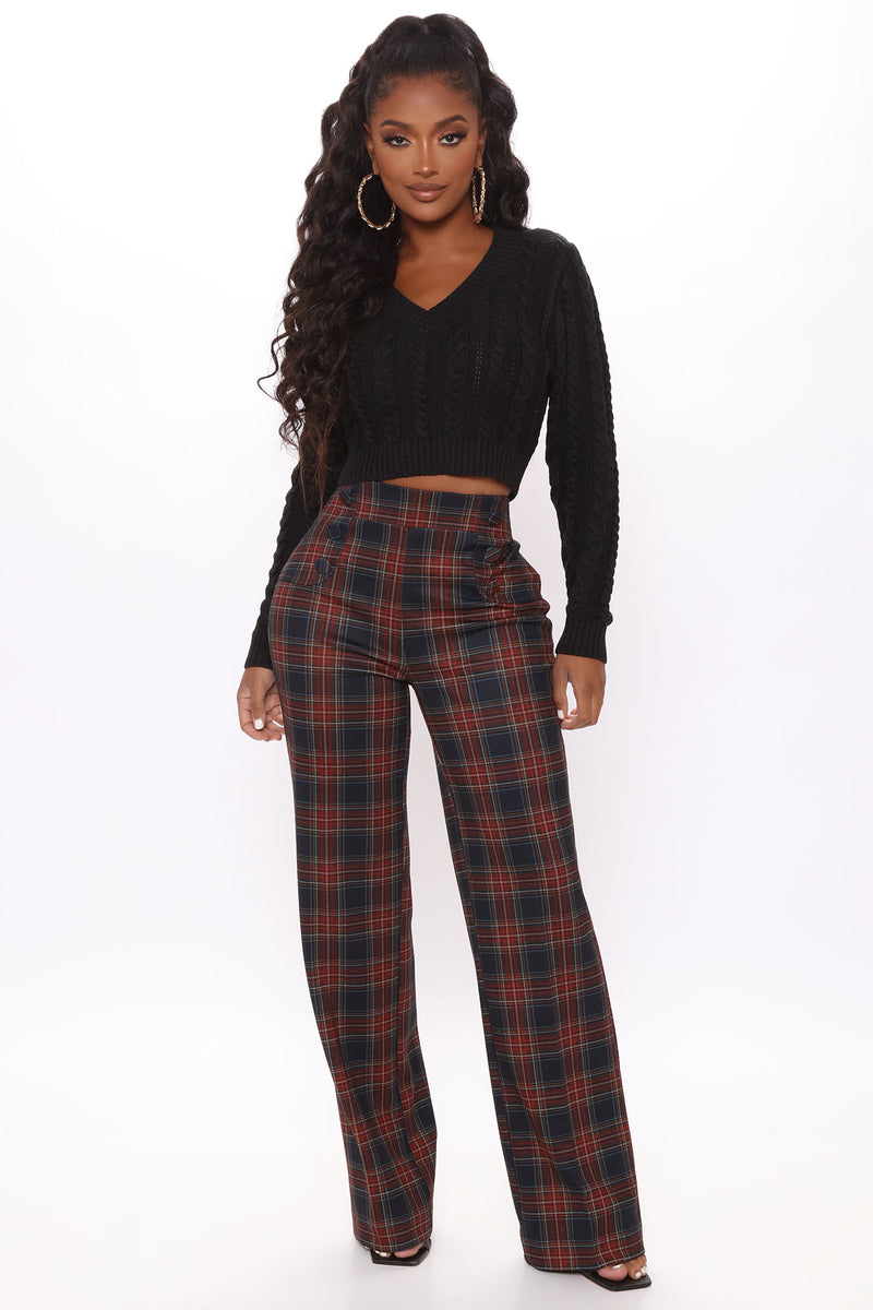Red high waisted plaid pants hotsell