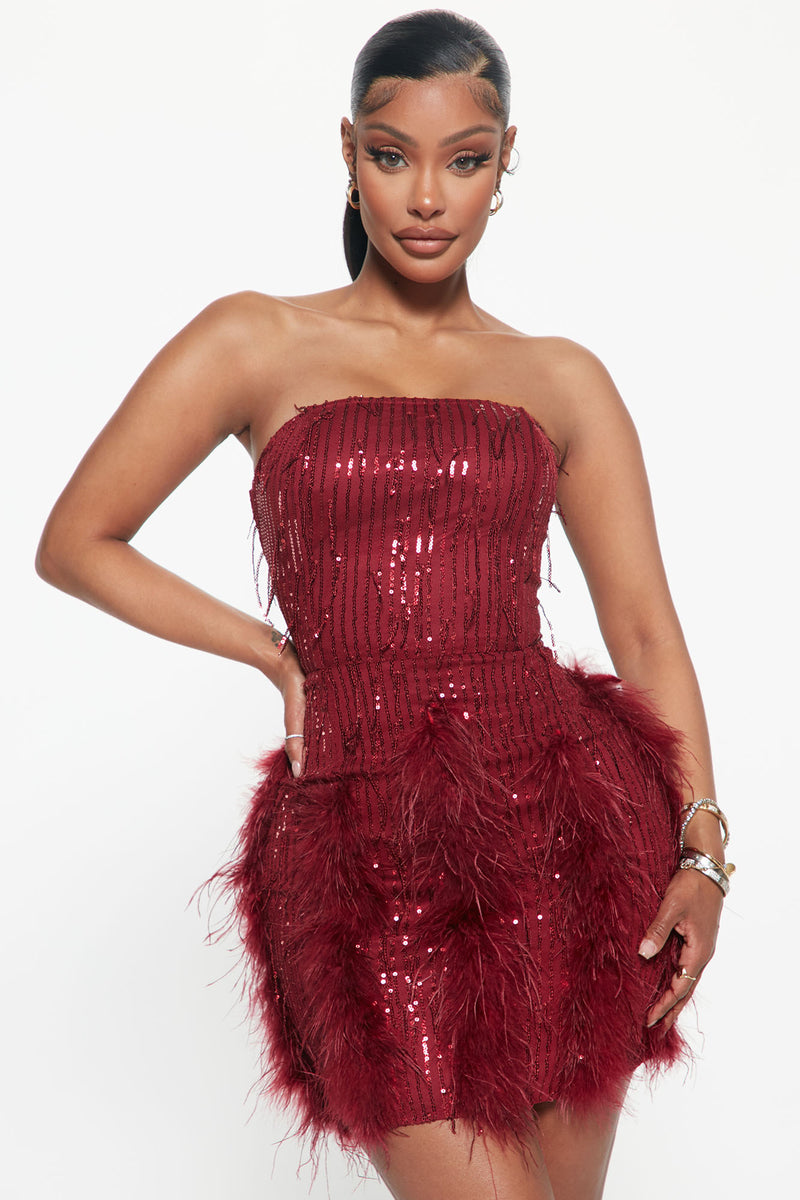 Burgundy outlet feather dress
