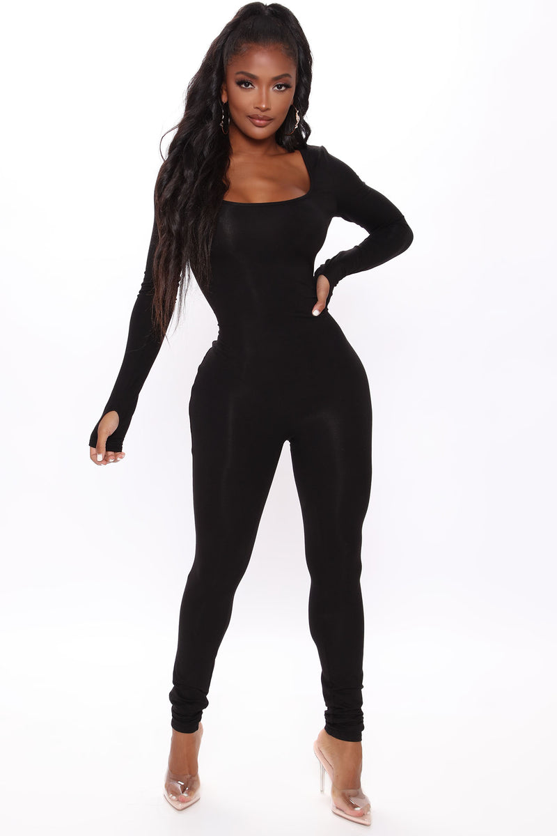Long sleeve cheap black jumpsuit womens