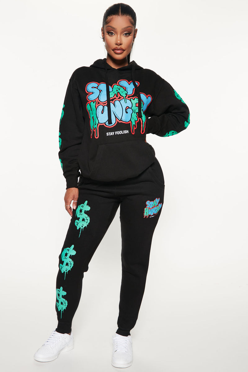 Stay Hungry Graphic Hoodie Black