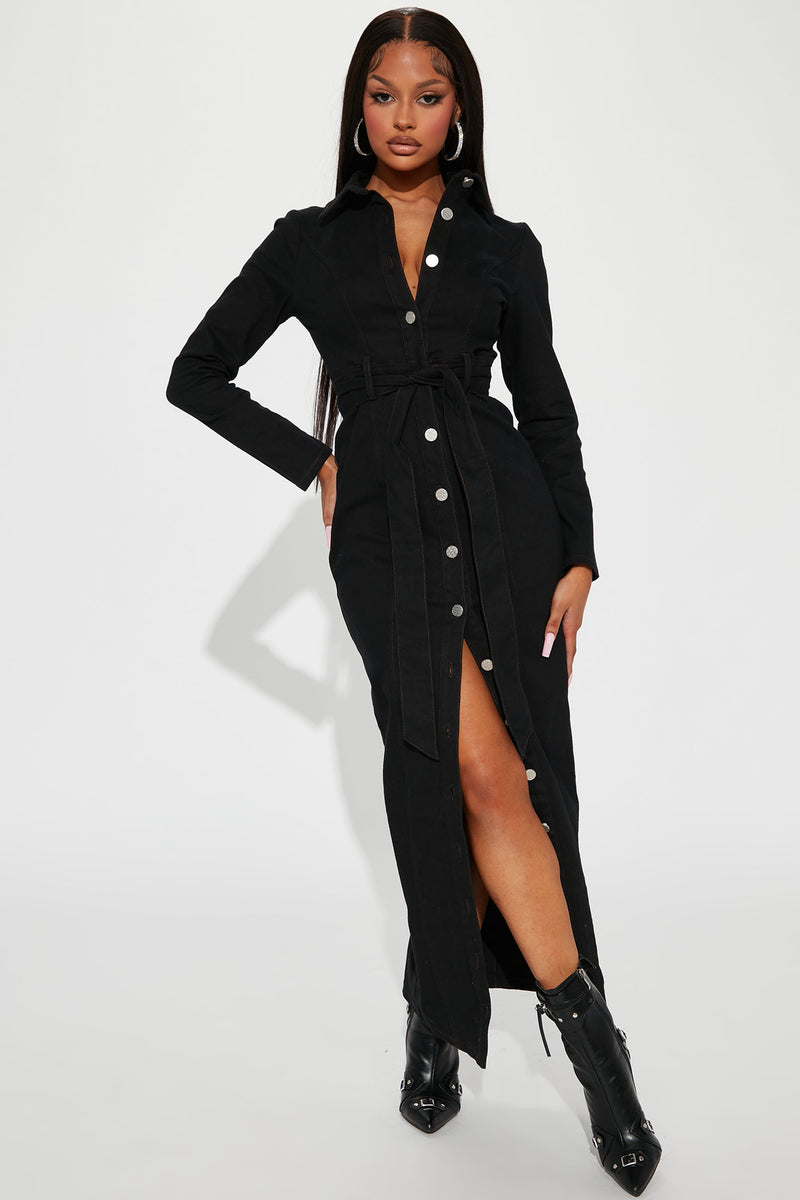 Alyana Denim Maxi Dress Black Fashion Nova Dresses Fashion Nova