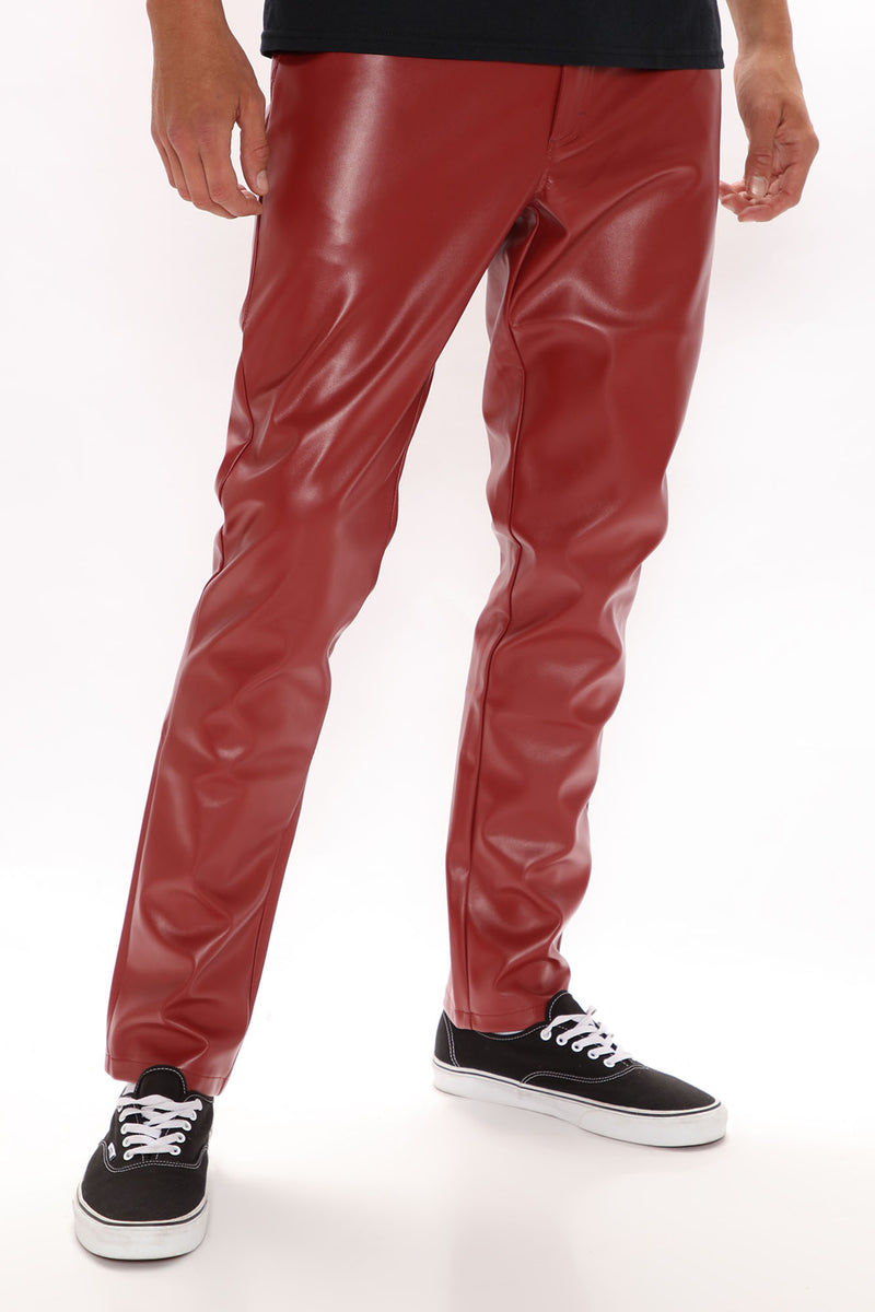 Burgundy leather pants mens cheap