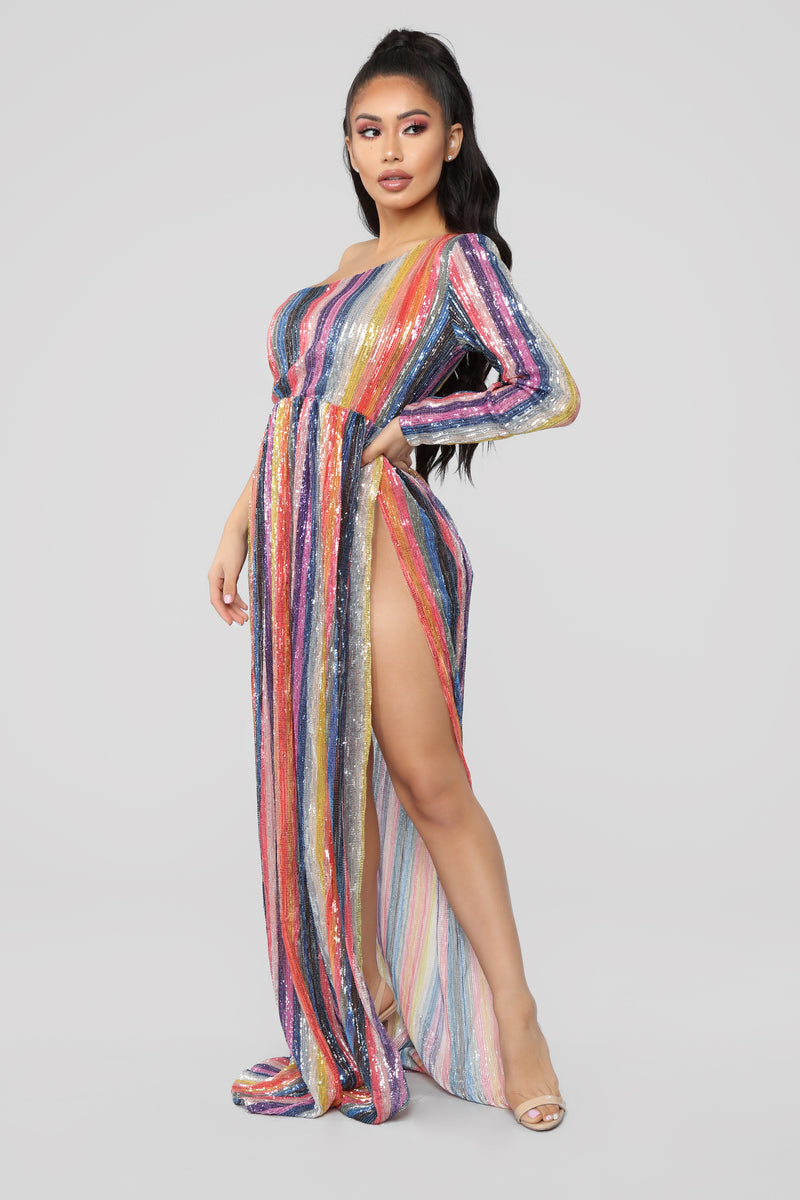 Club l rainbow sequin wrap hotsell front maxi dress