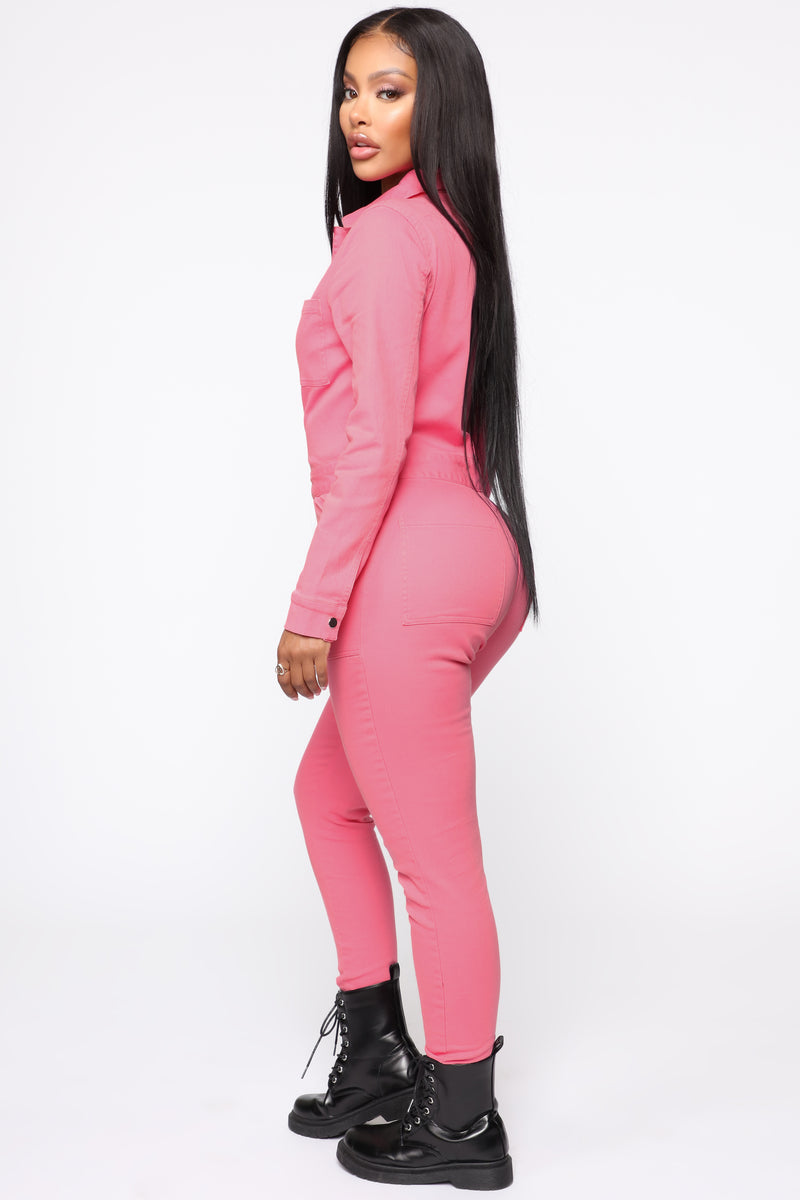 Give Me More Utility Jumpsuit Hot Pink