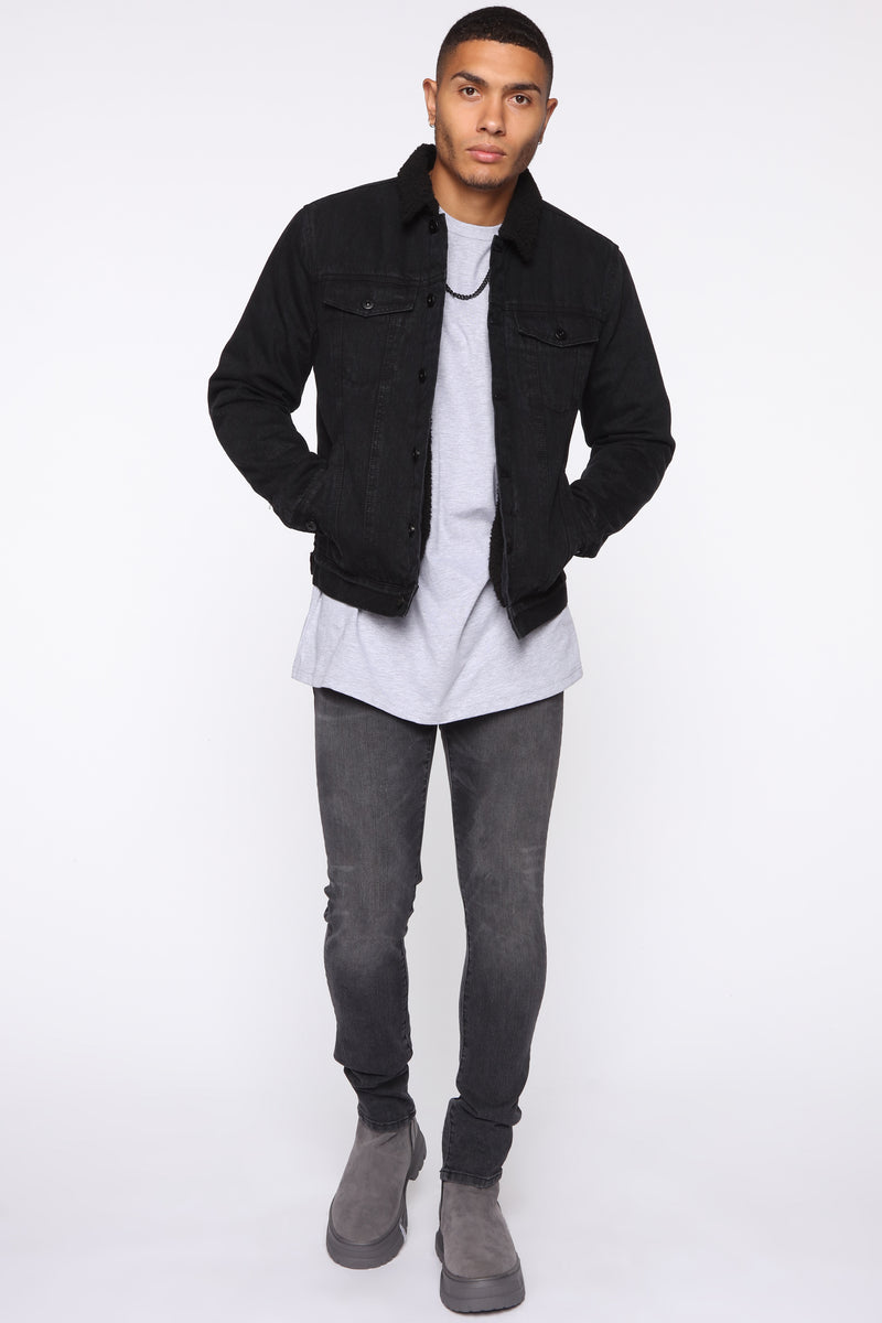 Sherpa Lined Denim Jacket Black Fashion Nova Mens Jackets