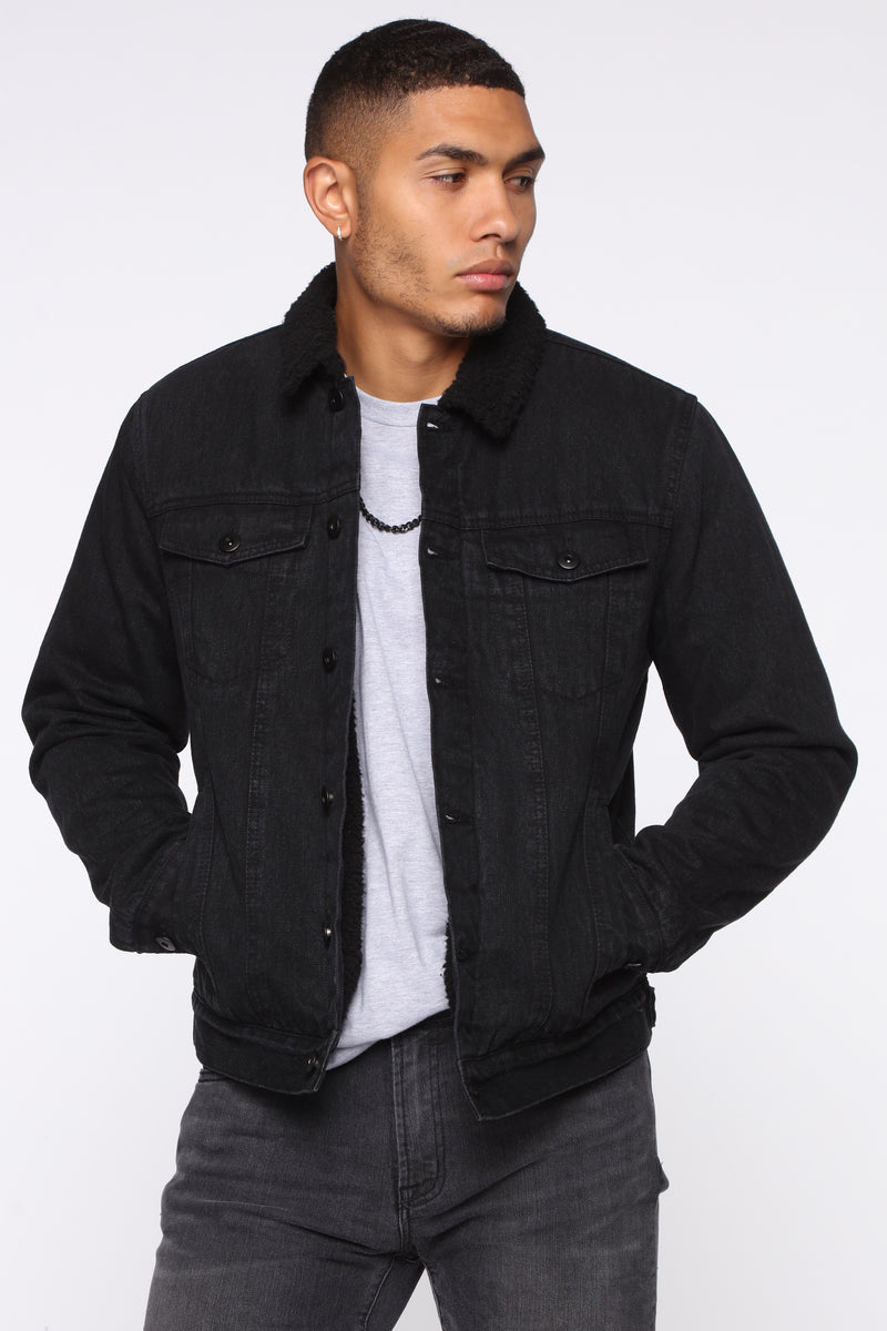 Mens black sherpa discount lined denim jacket