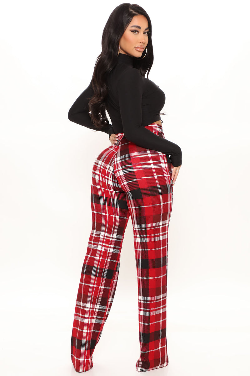 Red plaid pants fashion nova store