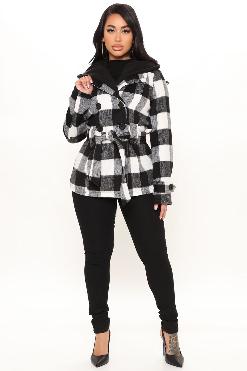 Always On The Go Plaid Jacket Black White Fashion Nova