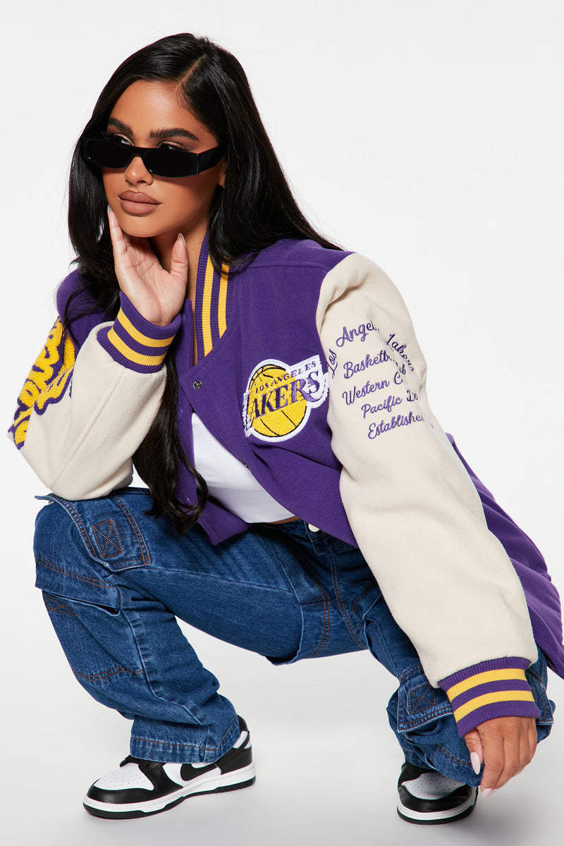 La Lakers Purple and Black Satin Jacket