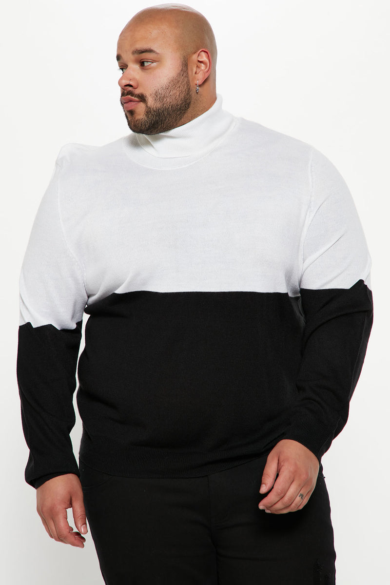 DeAngelo Colorblocked Turtleneck Sweater Black White Fashion